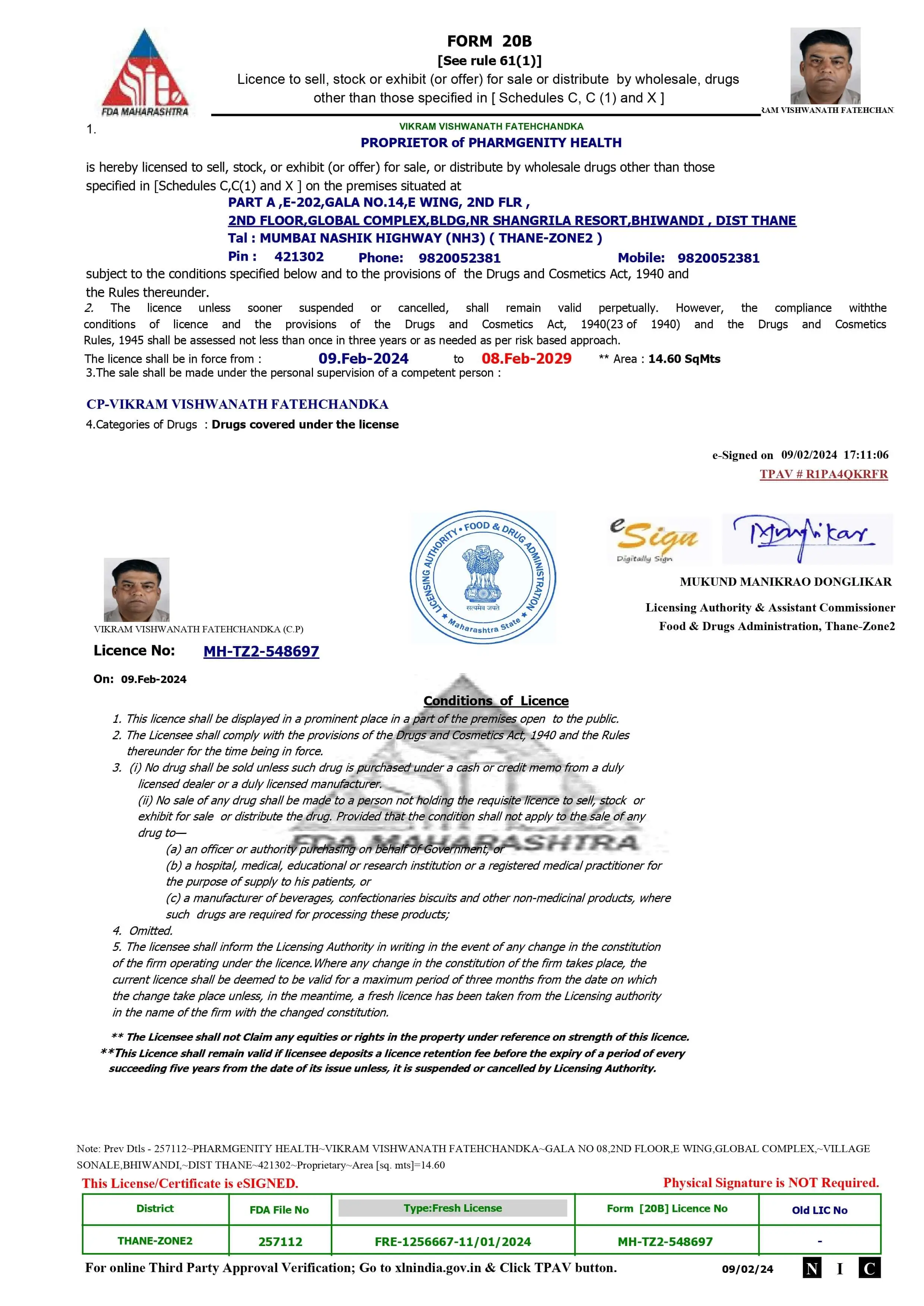 Drug License 20B